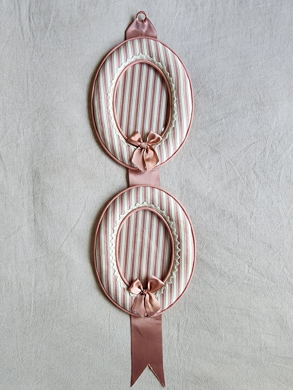 Vintage Fabric Covered Striped Double Hanging Picture Frame Biggie Best